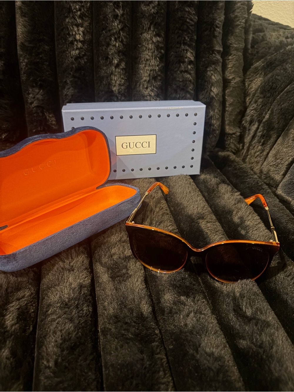 Gucci Women's Tortoiseshell Cat-Eye Sunglasses with Burnt Orange Accents